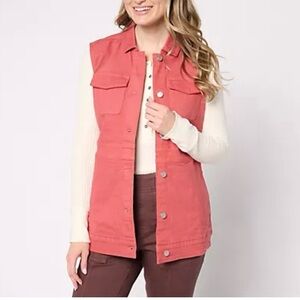 Denim & Co Classic Stretch Denim Vest Clay Red Size X-Large